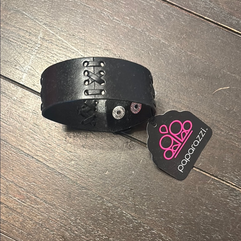Paparazzi Black Faux  Leather Bracelet